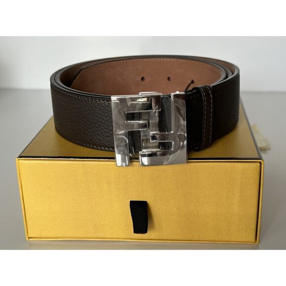 NWT $550 Fendi FF Calf Leather Brown Belt 110/44 Italy 7C0403